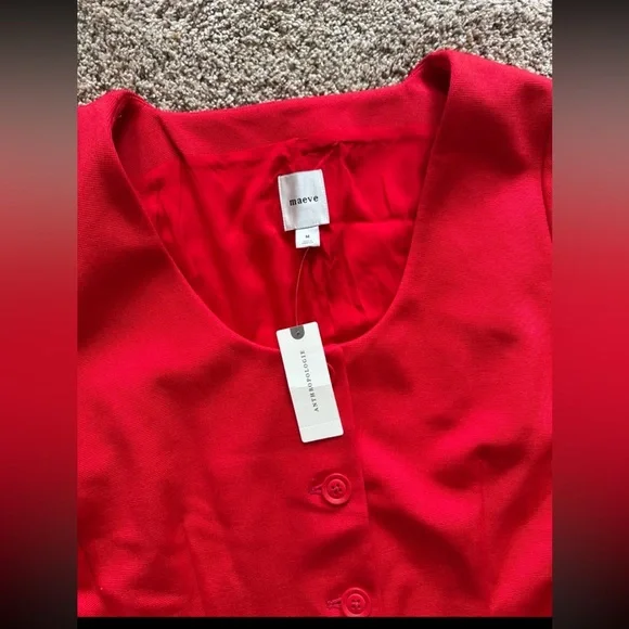 NWT Anthropologie Maeve Scoop-Neck Cutaway Blazer in Red size Medium - Picture 9 of 12